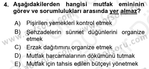 Osmanlı Mutfağı Dersi 2018 - 2019 Yılı (Vize) Ara Sınav Soruları 4. Soru
