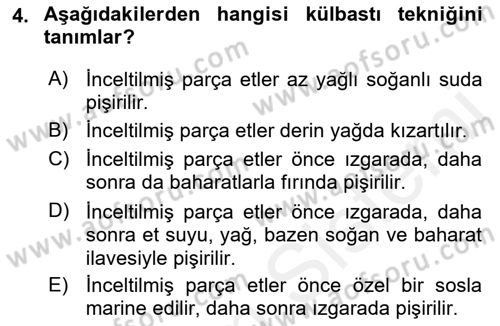 Osmanlı Mutfağı Dersi 2018 - 2019 Yılı (Final) Dönem Sonu Sınav Soruları 4. Soru