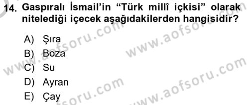 Osmanlı Mutfağı Dersi 2018 - 2019 Yılı Yaz Okulu Sınav Soruları 14. Soru