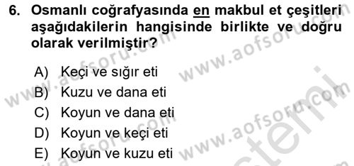 Osmanlı Mutfağı Dersi 2020 - 2021 Yılı Yaz Okulu Sınav Soruları 6. Soru