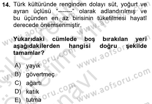Osmanlı Mutfağı Dersi 2021 - 2022 Yılı Yaz Okulu Sınav Soruları 14. Soru