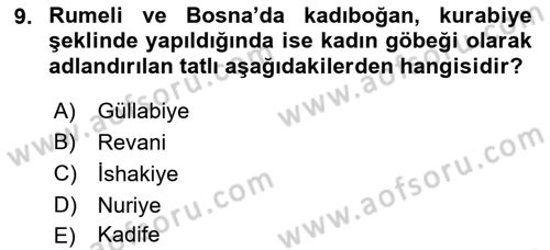Osmanlı Mutfağı Dersi 2021 - 2022 Yılı Yaz Okulu Sınav Soruları 9. Soru