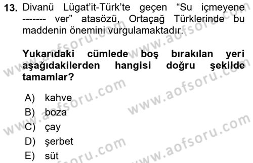 Osmanlı Mutfağı Dersi 2022 - 2023 Yılı Yaz Okulu Sınav Soruları 13. Soru