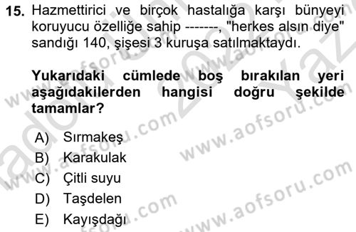 Osmanlı Mutfağı Dersi 2022 - 2023 Yılı Yaz Okulu Sınav Soruları 15. Soru