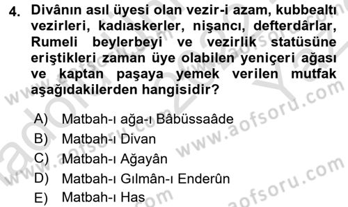Osmanlı Mutfağı Dersi 2022 - 2023 Yılı Yaz Okulu Sınav Soruları 4. Soru