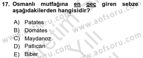Osmanlı Mutfağı Dersi 2023 - 2024 Yılı (Vize) Ara Sınav Soruları 17. Soru