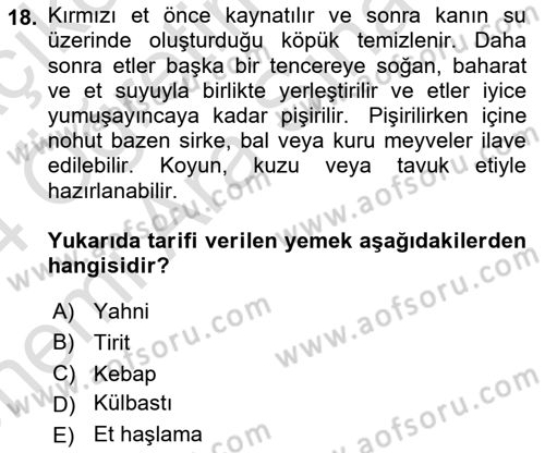 Osmanlı Mutfağı Dersi 2023 - 2024 Yılı (Vize) Ara Sınav Soruları 18. Soru