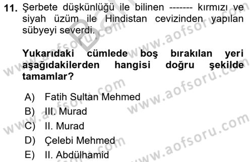 Osmanlı Mutfağı Dersi 2023 - 2024 Yılı (Final) Dönem Sonu Sınav Soruları 11. Soru