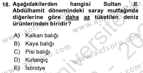 Osmanlı Mutfağı Dersi 2023 - 2024 Yılı (Final) Dönem Sonu Sınav Soruları 18. Soru