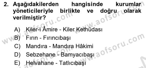 Osmanlı Mutfağı Dersi 2023 - 2024 Yılı (Final) Dönem Sonu Sınav Soruları 2. Soru