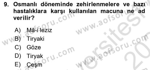 Osmanlı Mutfağı Dersi 2023 - 2024 Yılı (Final) Dönem Sonu Sınav Soruları 9. Soru