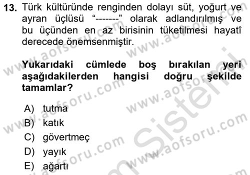 Osmanlı Mutfağı Dersi 2023 - 2024 Yılı Yaz Okulu Sınav Soruları 13. Soru
