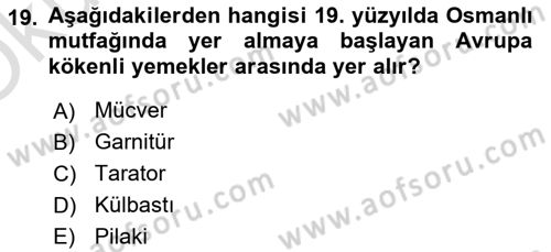 Osmanlı Mutfağı Dersi 2024 - 2025 Yılı Yaz Okulu Sınav Soruları 19. Soru