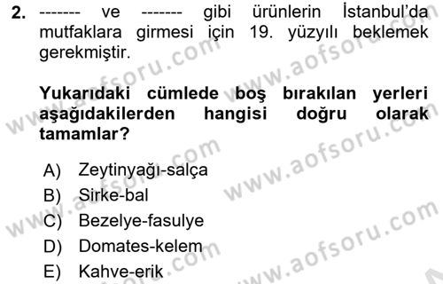Osmanlı Mutfağı Dersi 2024 - 2025 Yılı Yaz Okulu Sınav Soruları 2. Soru