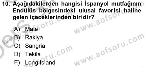 Dünya Mutfakları 1 Dersi 2016 - 2017 Yılı 3 Ders Sınav Soruları 10. Soru