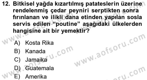 Dünya Mutfakları 1 Dersi 2016 - 2017 Yılı 3 Ders Sınav Soruları 12. Soru