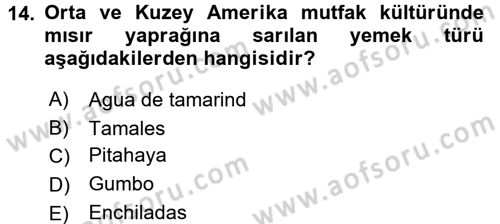 Dünya Mutfakları 1 Dersi 2016 - 2017 Yılı 3 Ders Sınav Soruları 14. Soru