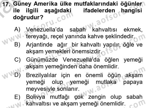 Dünya Mutfakları 1 Dersi 2016 - 2017 Yılı 3 Ders Sınav Soruları 17. Soru