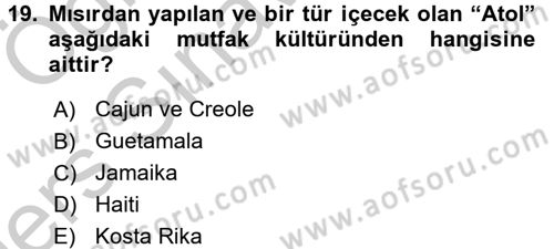 Dünya Mutfakları 1 Dersi 2016 - 2017 Yılı 3 Ders Sınav Soruları 19. Soru