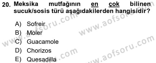 Dünya Mutfakları 1 Dersi 2016 - 2017 Yılı 3 Ders Sınav Soruları 20. Soru