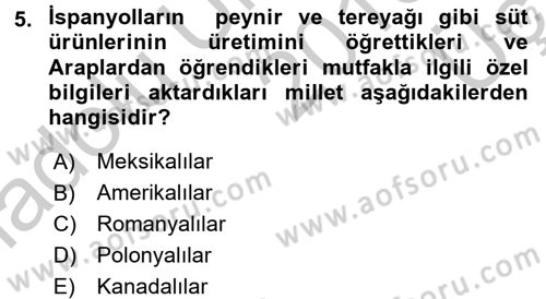 Dünya Mutfakları 1 Dersi 2016 - 2017 Yılı 3 Ders Sınav Soruları 5. Soru