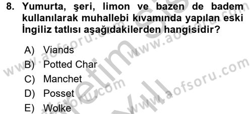 Dünya Mutfakları 1 Dersi 2016 - 2017 Yılı 3 Ders Sınav Soruları 8. Soru