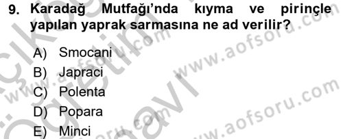 Dünya Mutfakları 1 Dersi 2016 - 2017 Yılı 3 Ders Sınav Soruları 9. Soru