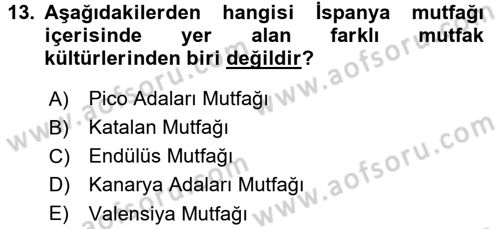 Dünya Mutfakları 1 Dersi 2016 - 2017 Yılı (Vize) Ara Sınav Soruları 13. Soru