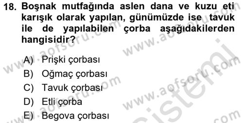 Dünya Mutfakları 1 Dersi 2016 - 2017 Yılı (Vize) Ara Sınav Soruları 18. Soru