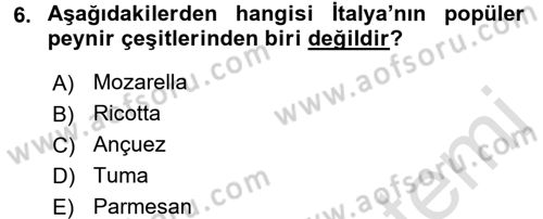 Dünya Mutfakları 1 Dersi 2016 - 2017 Yılı (Vize) Ara Sınav Soruları 6. Soru