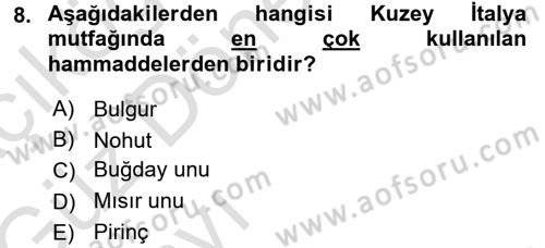 Dünya Mutfakları 1 Dersi 2016 - 2017 Yılı (Vize) Ara Sınav Soruları 8. Soru