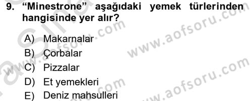 Dünya Mutfakları 1 Dersi 2016 - 2017 Yılı (Vize) Ara Sınav Soruları 9. Soru