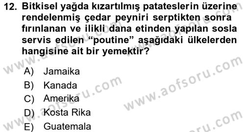 Dünya Mutfakları 1 Dersi 2016 - 2017 Yılı (Final) Dönem Sonu Sınav Soruları 12. Soru
