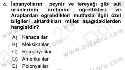 Dünya Mutfakları 1 Dersi 2016 - 2017 Yılı (Final) Dönem Sonu Sınav Soruları 4. Soru