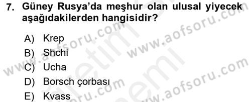 Dünya Mutfakları 1 Dersi 2016 - 2017 Yılı (Final) Dönem Sonu Sınav Soruları 7. Soru