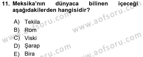Dünya Mutfakları 1 Dersi 2017 - 2018 Yılı 3 Ders Sınav Soruları 11. Soru