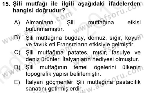 Dünya Mutfakları 1 Dersi 2017 - 2018 Yılı 3 Ders Sınav Soruları 15. Soru