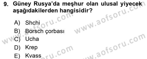Dünya Mutfakları 1 Dersi 2017 - 2018 Yılı 3 Ders Sınav Soruları 9. Soru