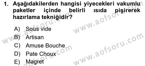 Dünya Mutfakları 1 Dersi 2017 - 2018 Yılı (Vize) Ara Sınav Soruları 1. Soru