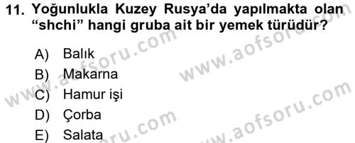 Dünya Mutfakları 1 Dersi 2017 - 2018 Yılı (Final) Dönem Sonu Sınav Soruları 11. Soru