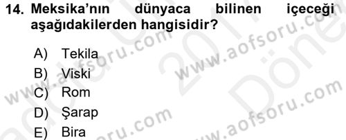 Dünya Mutfakları 1 Dersi 2017 - 2018 Yılı (Final) Dönem Sonu Sınav Soruları 14. Soru