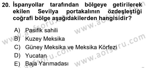 Dünya Mutfakları 1 Dersi 2017 - 2018 Yılı (Final) Dönem Sonu Sınav Soruları 20. Soru