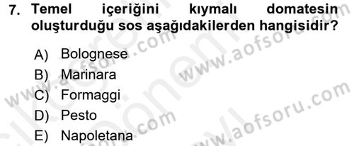 Dünya Mutfakları 1 Dersi 2017 - 2018 Yılı (Final) Dönem Sonu Sınav Soruları 7. Soru