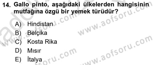 Dünya Mutfakları 1 Dersi 2020 - 2021 Yılı Yaz Okulu Sınav Soruları 14. Soru
