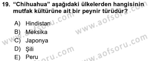 Dünya Mutfakları 1 Dersi 2020 - 2021 Yılı Yaz Okulu Sınav Soruları 19. Soru