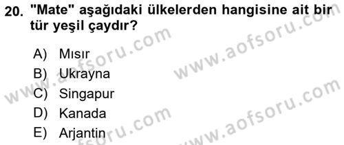 Dünya Mutfakları 1 Dersi 2020 - 2021 Yılı Yaz Okulu Sınav Soruları 20. Soru