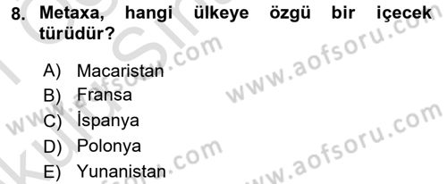 Dünya Mutfakları 1 Dersi 2020 - 2021 Yılı Yaz Okulu Sınav Soruları 8. Soru