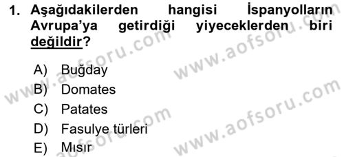 Dünya Mutfakları 1 Dersi 2021 - 2022 Yılı Yaz Okulu Sınav Soruları 1. Soru
