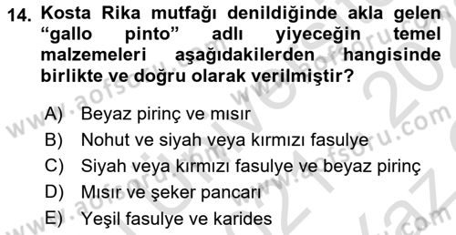 Dünya Mutfakları 1 Dersi 2021 - 2022 Yılı Yaz Okulu Sınav Soruları 14. Soru