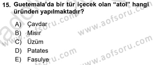 Dünya Mutfakları 1 Dersi 2021 - 2022 Yılı Yaz Okulu Sınav Soruları 15. Soru